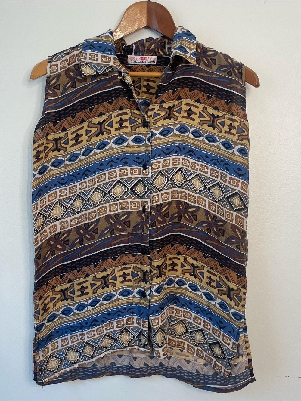 80s 100% Silk Geometric print loose tank Stunt Collections size medium